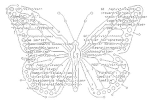 Monarch butterfly emblem drawn from API code snippets, marking XP Network integration